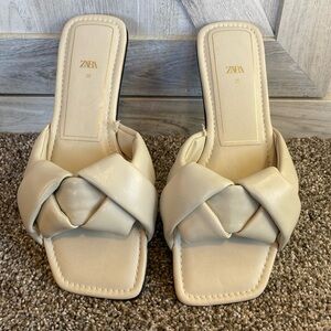 Zara Braided Leather Flat Sand Cream Off White Sandals 5